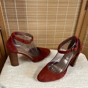 Gibson Latimer Red Heels with Ankle Strap and Chunky Heel